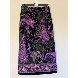 Briggs New York Black Purple Floral Paisley Flower Maxi Skirt Slit Womens 10
